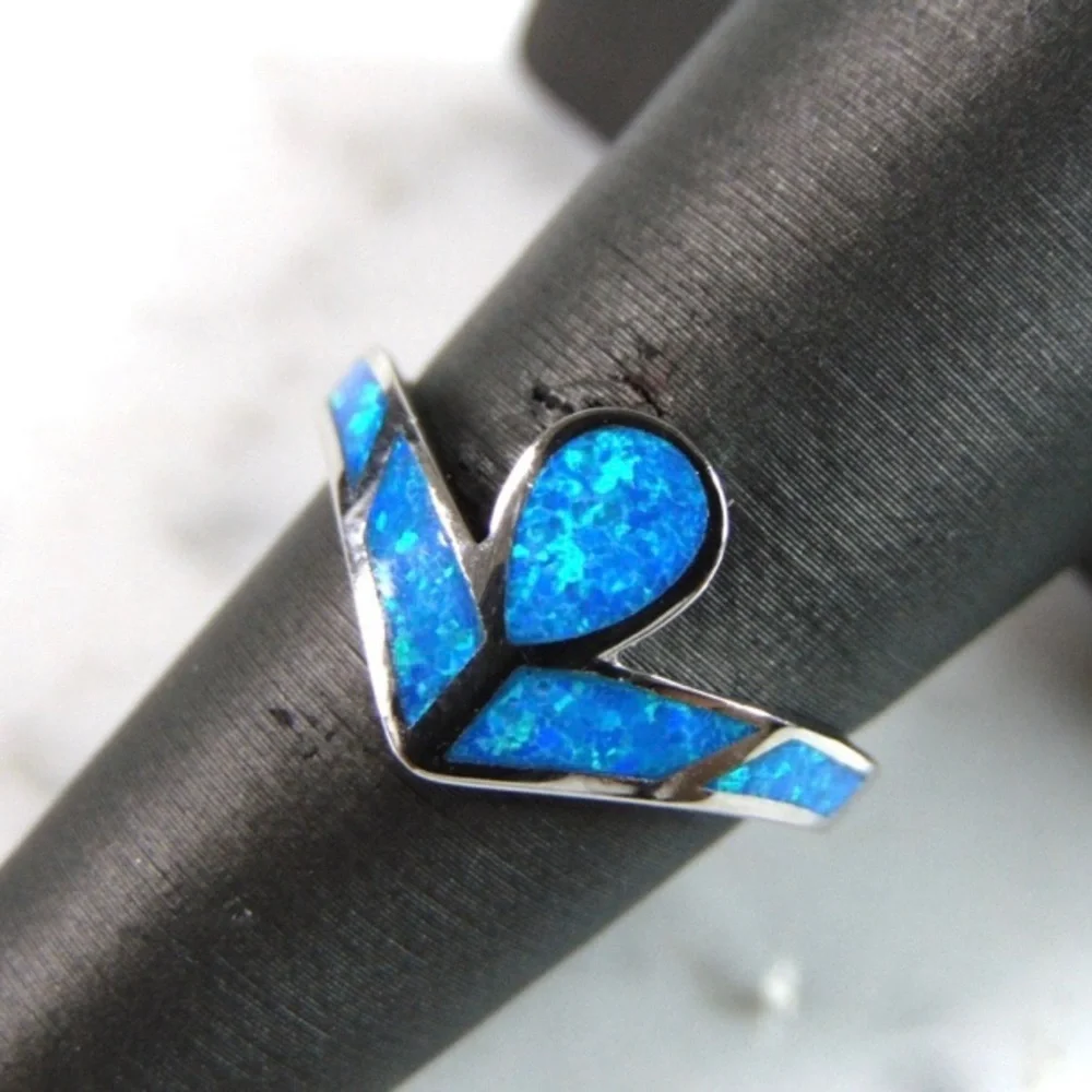 Womens Sterling Silver‎ Modernist Blue Opal Ring